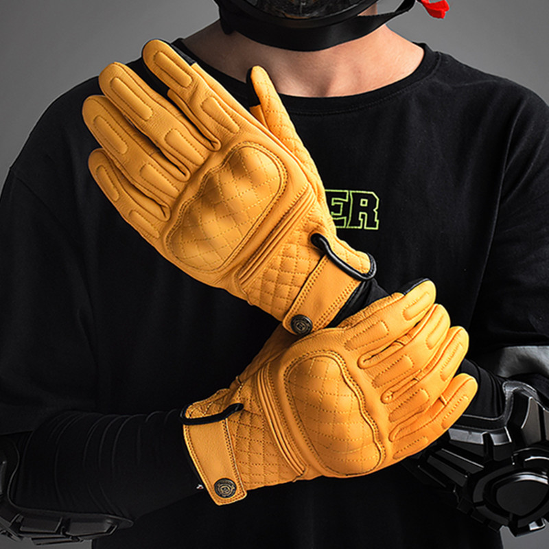 Motorcycle Gear Yellow - Guanti da Moto Retrò in Pelle