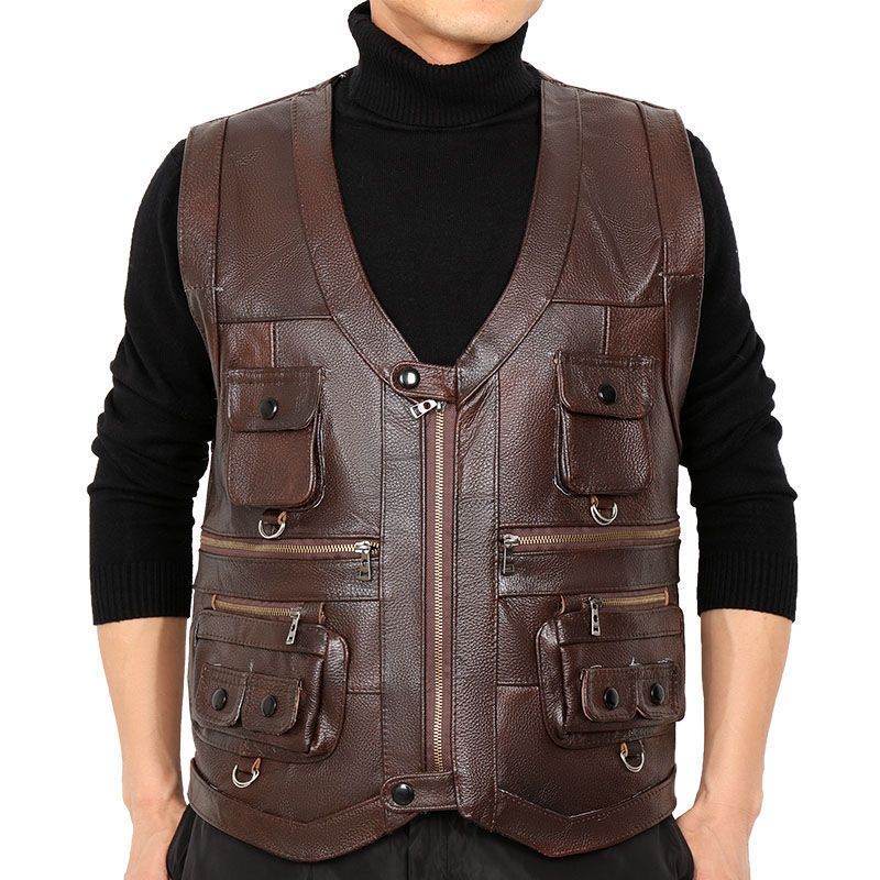 Motorcycle Gear Vest - Gilet in vera pelle di vacchetta