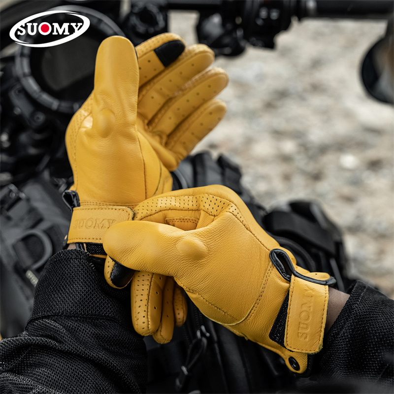 Motorcycle Gear Yellow - Guanti da Moto in Pelle Retrò