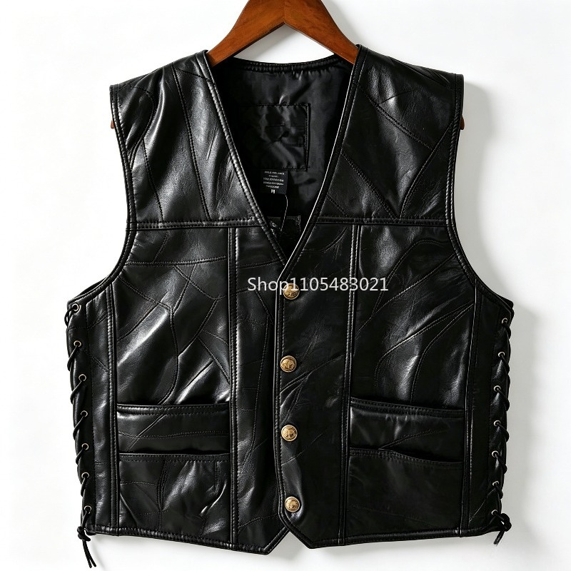 Motorcycle Gear Vest - Gilet da motociclista in pelle nera
