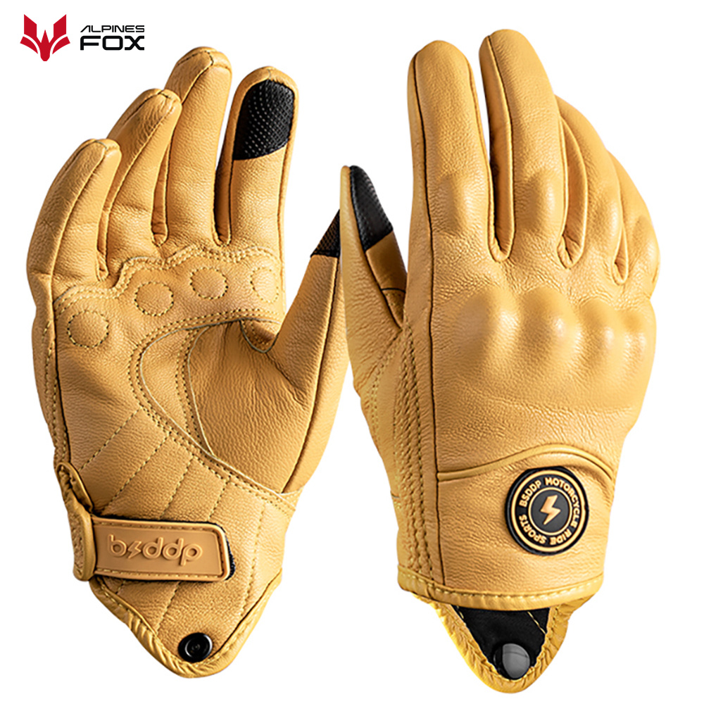 Motorcycle Gear Fox - Guanti da moto in pelle retrò