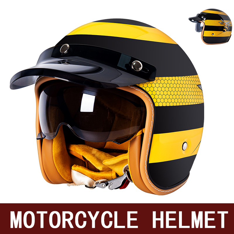 Motorcycle Gear Yellow - Nuovo Casco Moto Retrò per Uomo