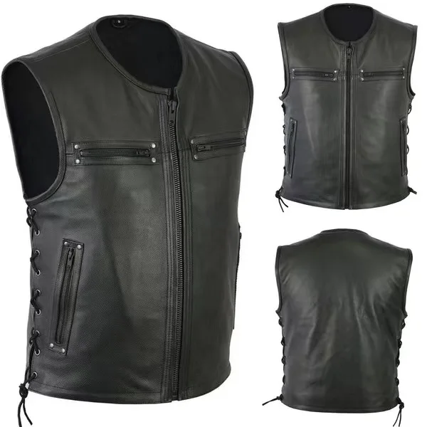 Nuovo Gilet in Pelle a Collo A - Motorcycle Gear Vest recensione e prezzo